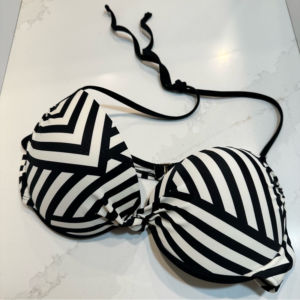 Tahiti Swim Striped Black + White Push Up Bikini Top XL